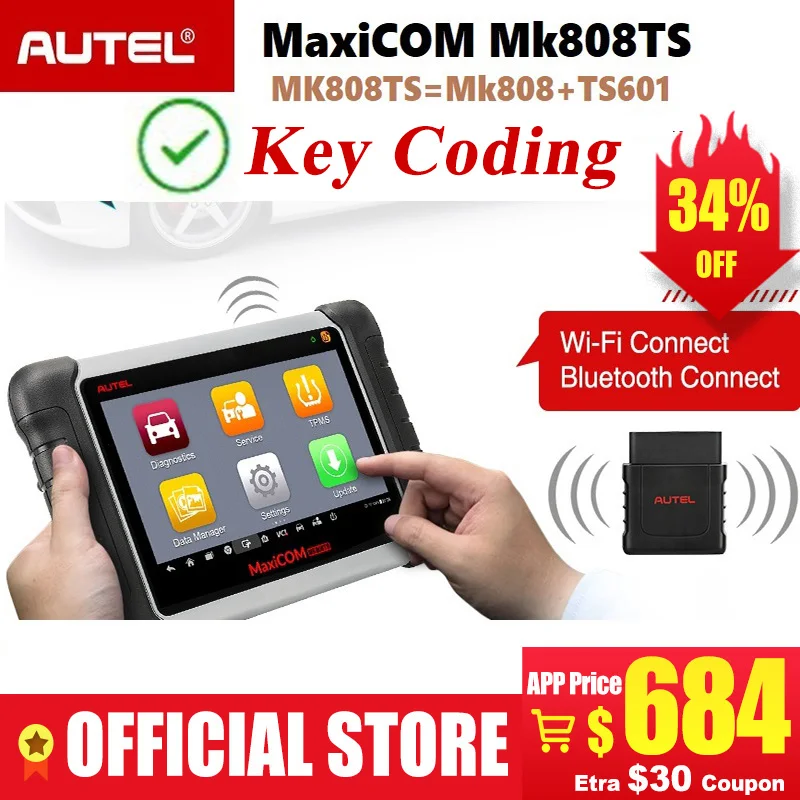 Autel MaxiCOM MK808TS автомобильной OBD2 автомобильные инструменты для диагностики сканер tpms-сервис программирования Сенсор и Bluetooth PK MK808 MS906TS