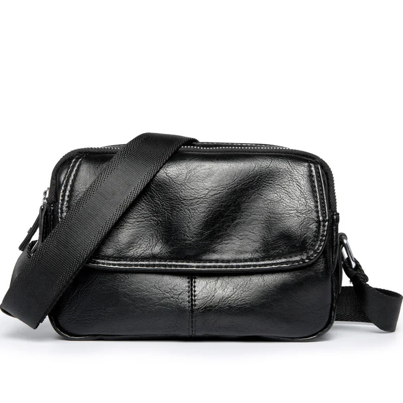 

2021 New Arrival Mens Cell Phone Purse Small Cross Body Bag Casual Leather Chest Bag Double Zipper Pouch Crossbody Shoulder Bag