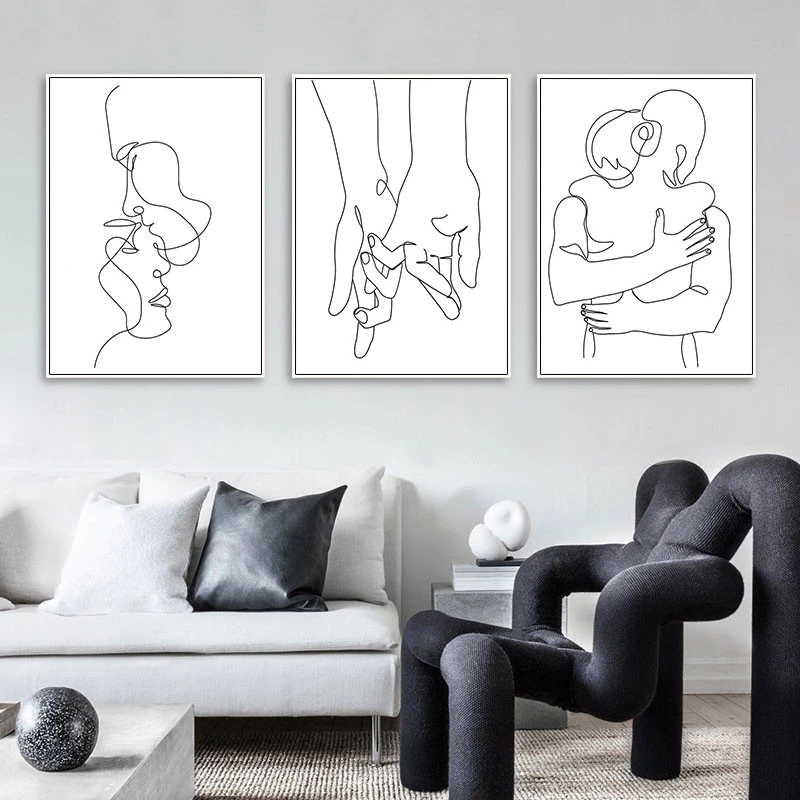 

Line Drawing Couple Hand Love Kiss Wall Art Canvas Painting Nordic Posters And Prints Minimalist Wall Pictures For Living Room