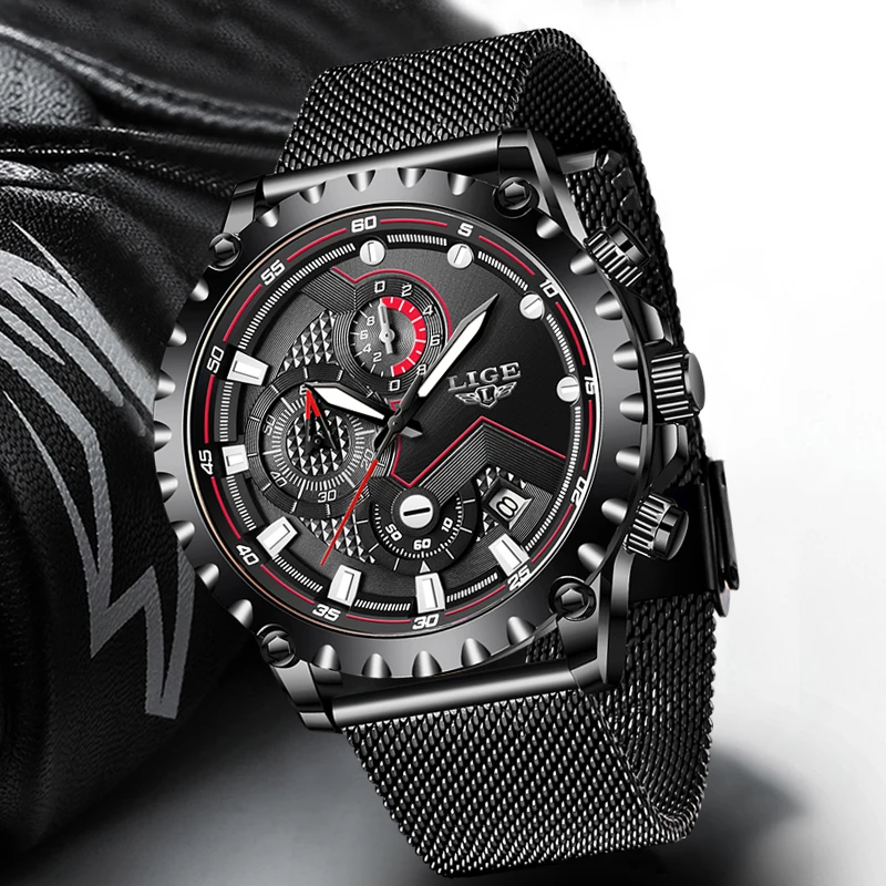 Часы наручные LIGE Мужские кварцевые модные повседневные светящиеся