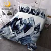 BlessLiving Ink Texture Duvet Cover Set Watercolor Art Bedspreads Abstract Mountains Bedding Set Geometric 3D Bed Cover 3-Piece 1