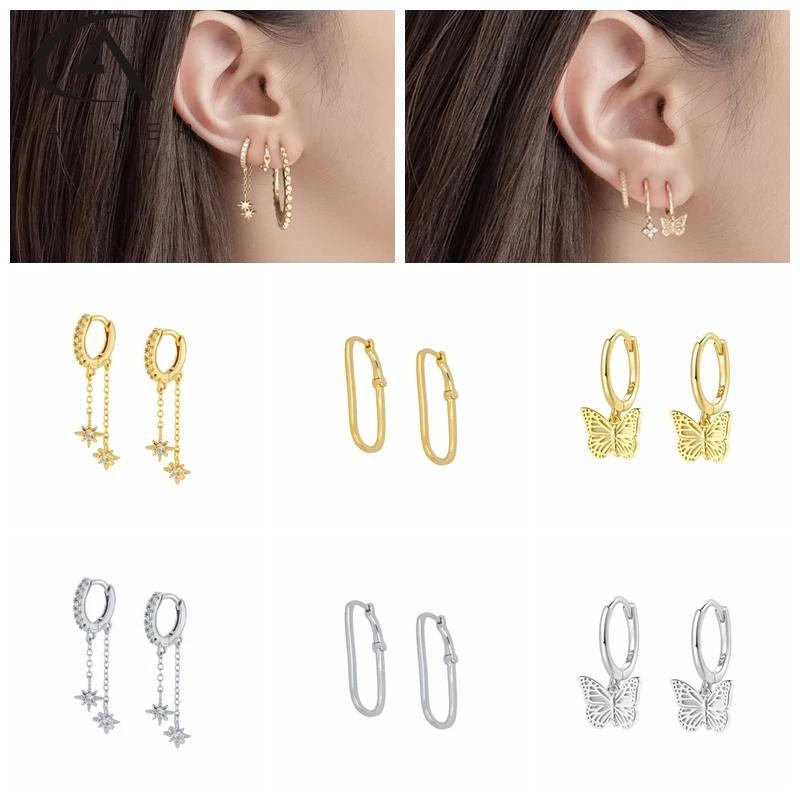 

Женские серьги-кольца из серебра 925 пробы с бабочками