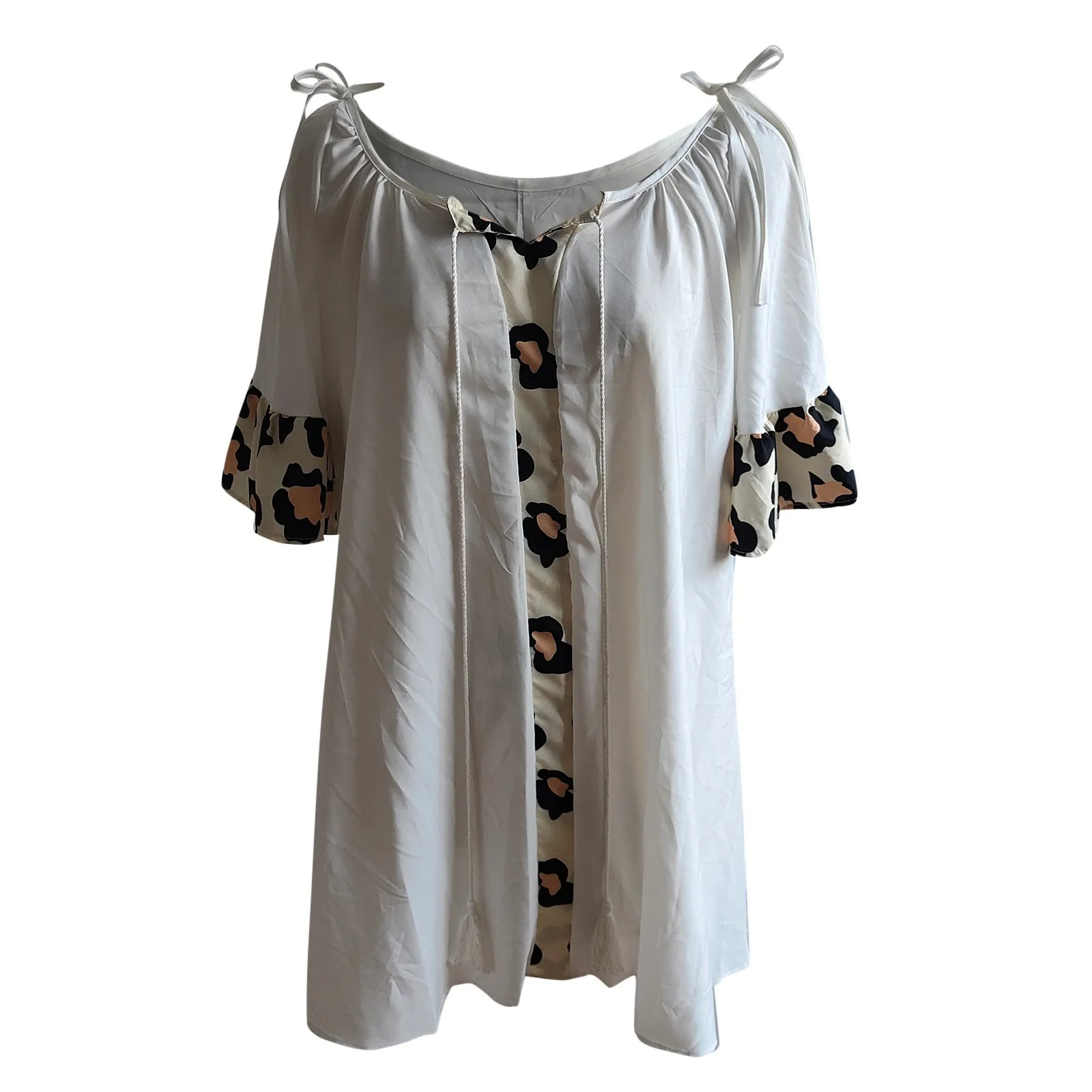 

Leopard Print Off Shoulder Dress Women Summer Casual Beach Sundress Loose Short Sleeve Dresses For Women Vestido Verano Mujer