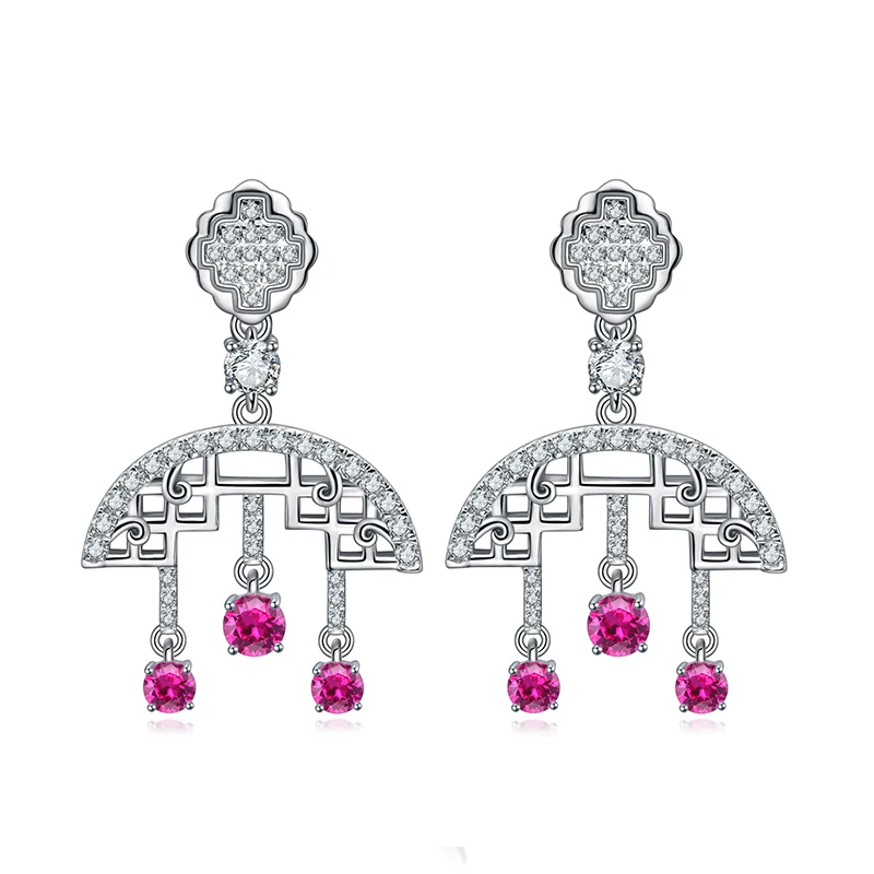 

New Arrivals Cute Synthetic Red Corundum Earrings Jewelry Set 925 Sterling Silver Rhodium Plated Earring