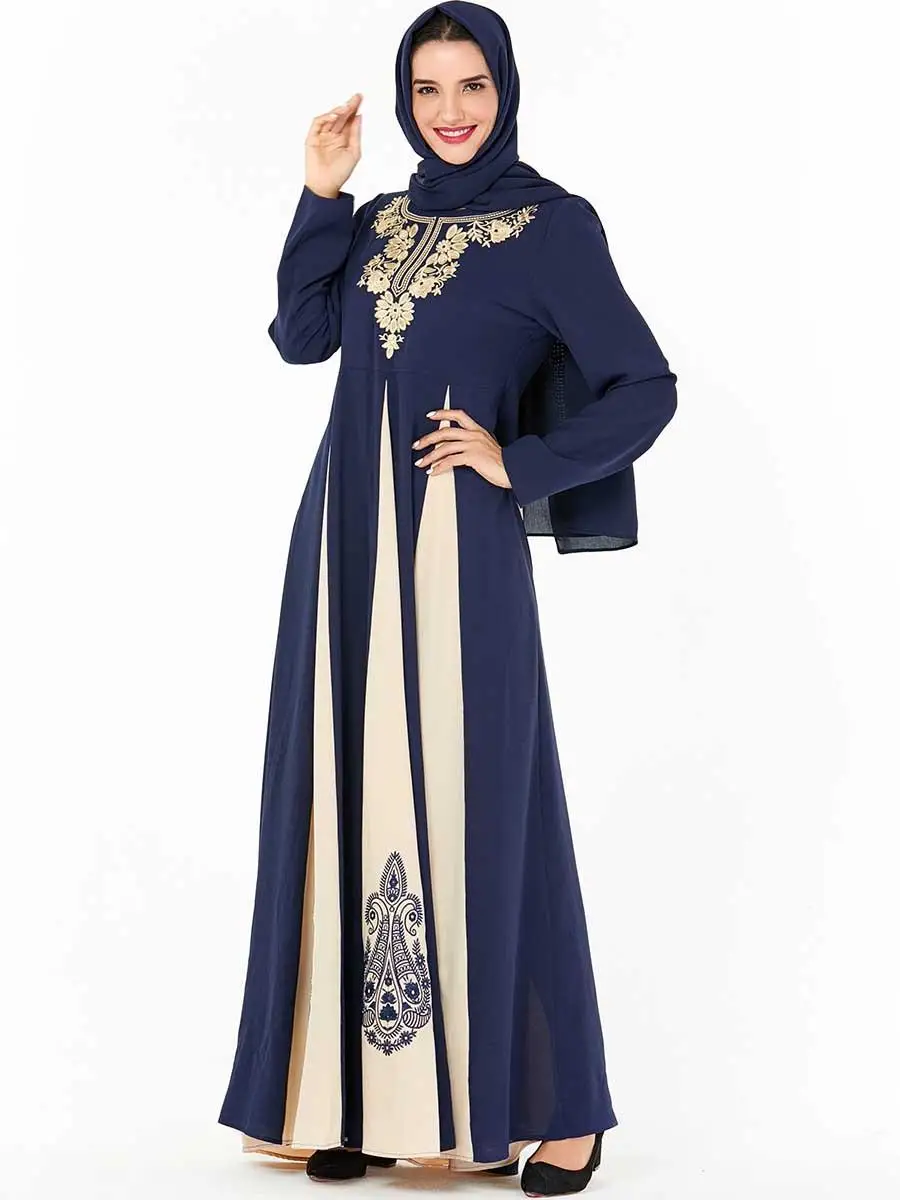 Женское мусульманское платье с вышивкой Abaya длинным рукавом в арабском стиле