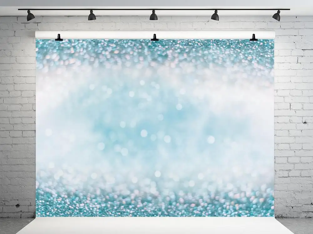 

VinylBDS 7x5ft Glitter Party Photography Backdrops Light Blue Bokeh Backdrop Shiny Bubbles Background