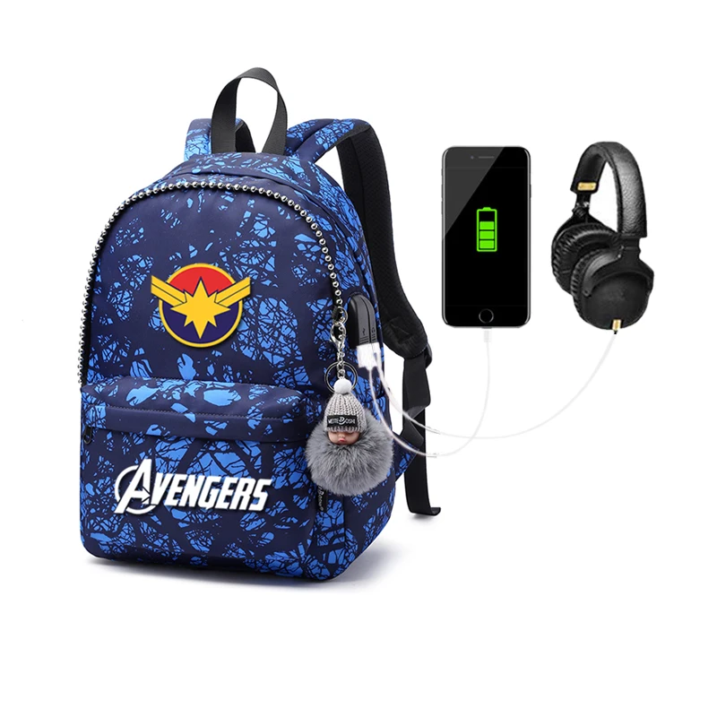 MARVEL cartoon printing backpack USB Charging school bag Oxford cloth waterproof bookbag Large capacity backpack Mochila