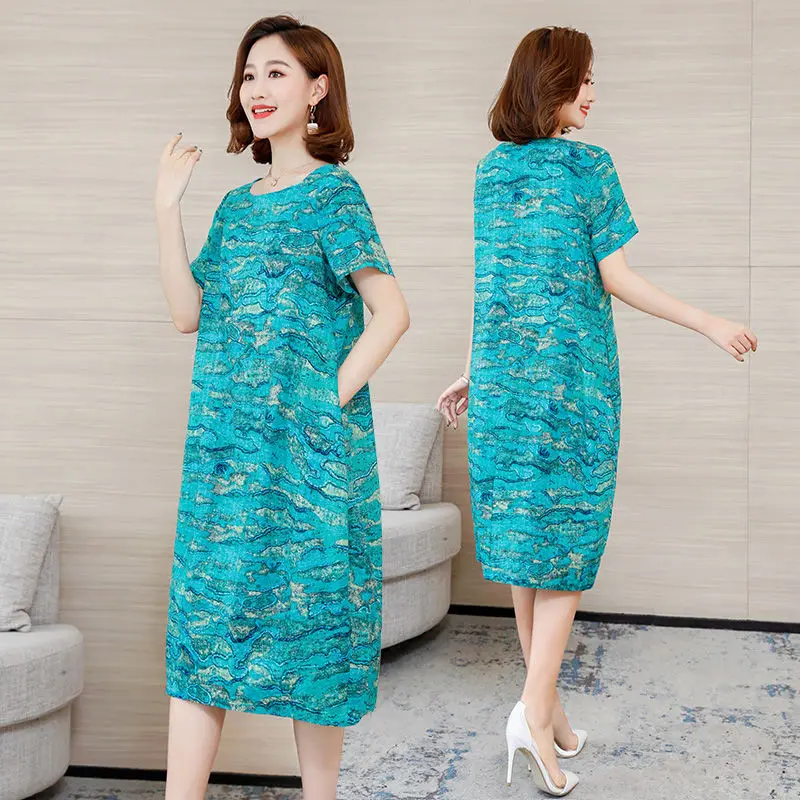 Женское платье с коротким рукавом свободное Повседневное принтом модель S108