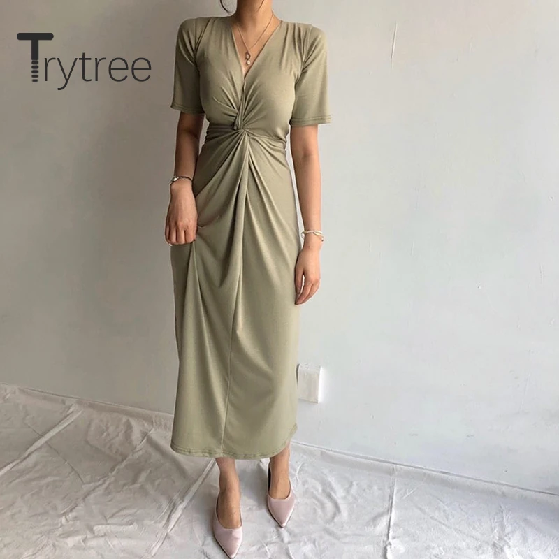 Trytree 2020 летнее женское платье повседневное с v-образным вырезом А-силуэта