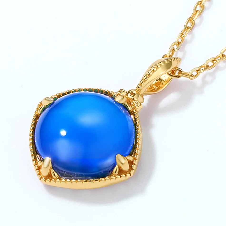 

925 Sterling Silver Pendant Necklace Double-sided Stone Labradorite Blue Agate Fashion Fashion Retro Style Jewelry