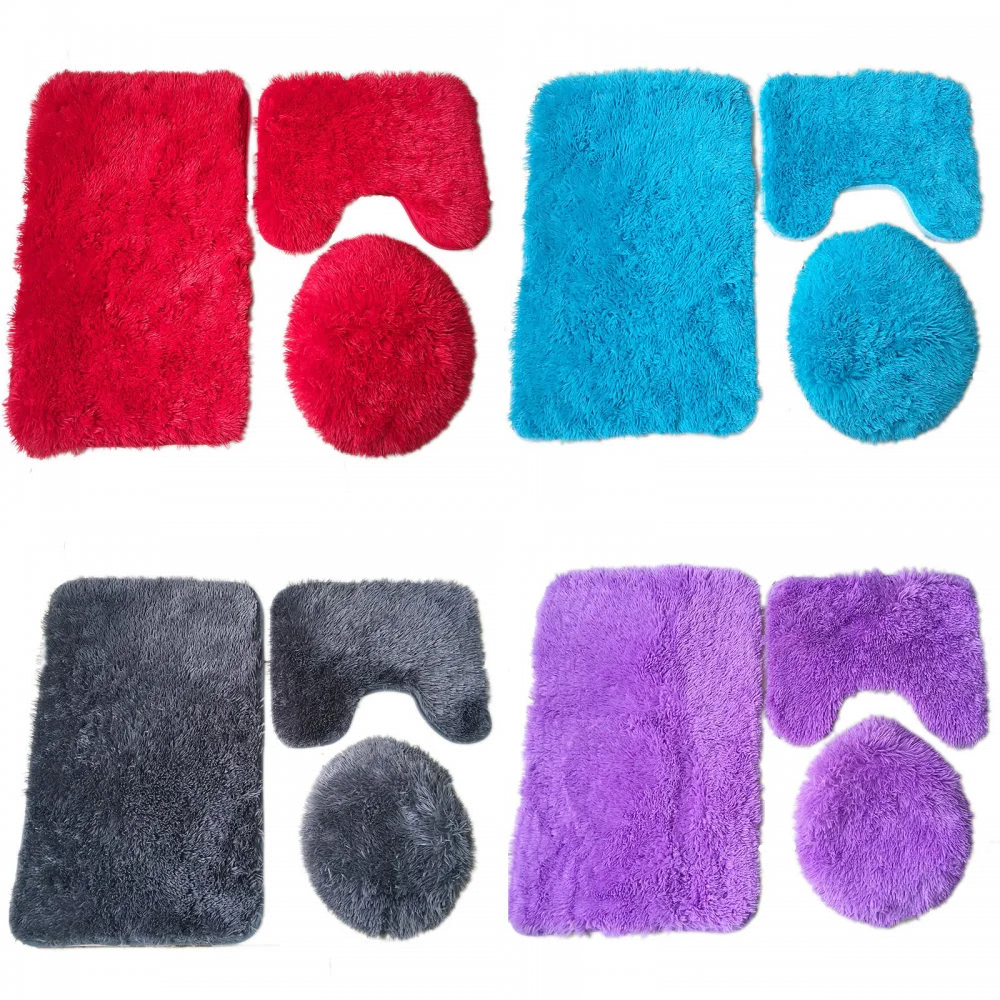 

Длинный шерстяной ковер, впитывающий нескользящий напольный коврик из трех предметов для ванной и туалета, домашний дверной коврик