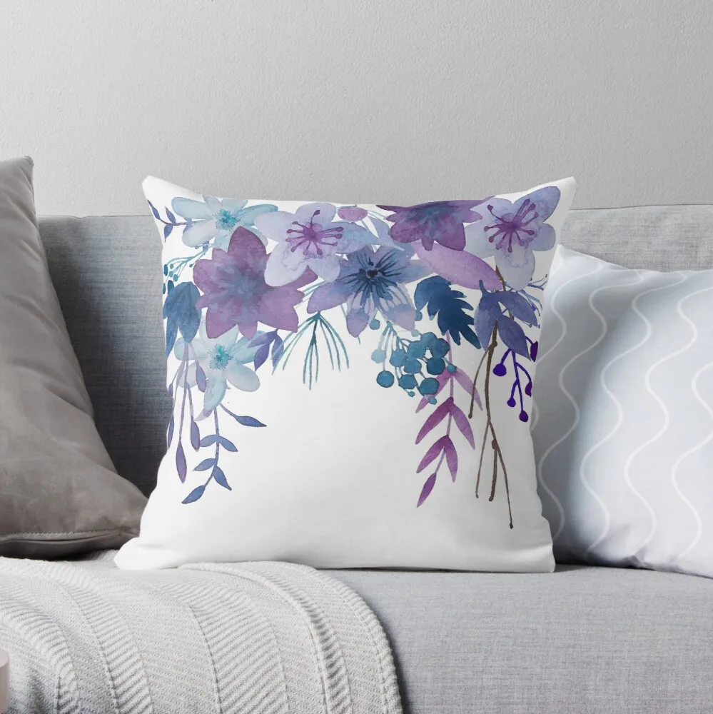 

Blue Purple Flowers Throw Pillow Pillow Case Polyester Home Decora Pillowcases Throw Pillow Case kussensloop almohada poszewka