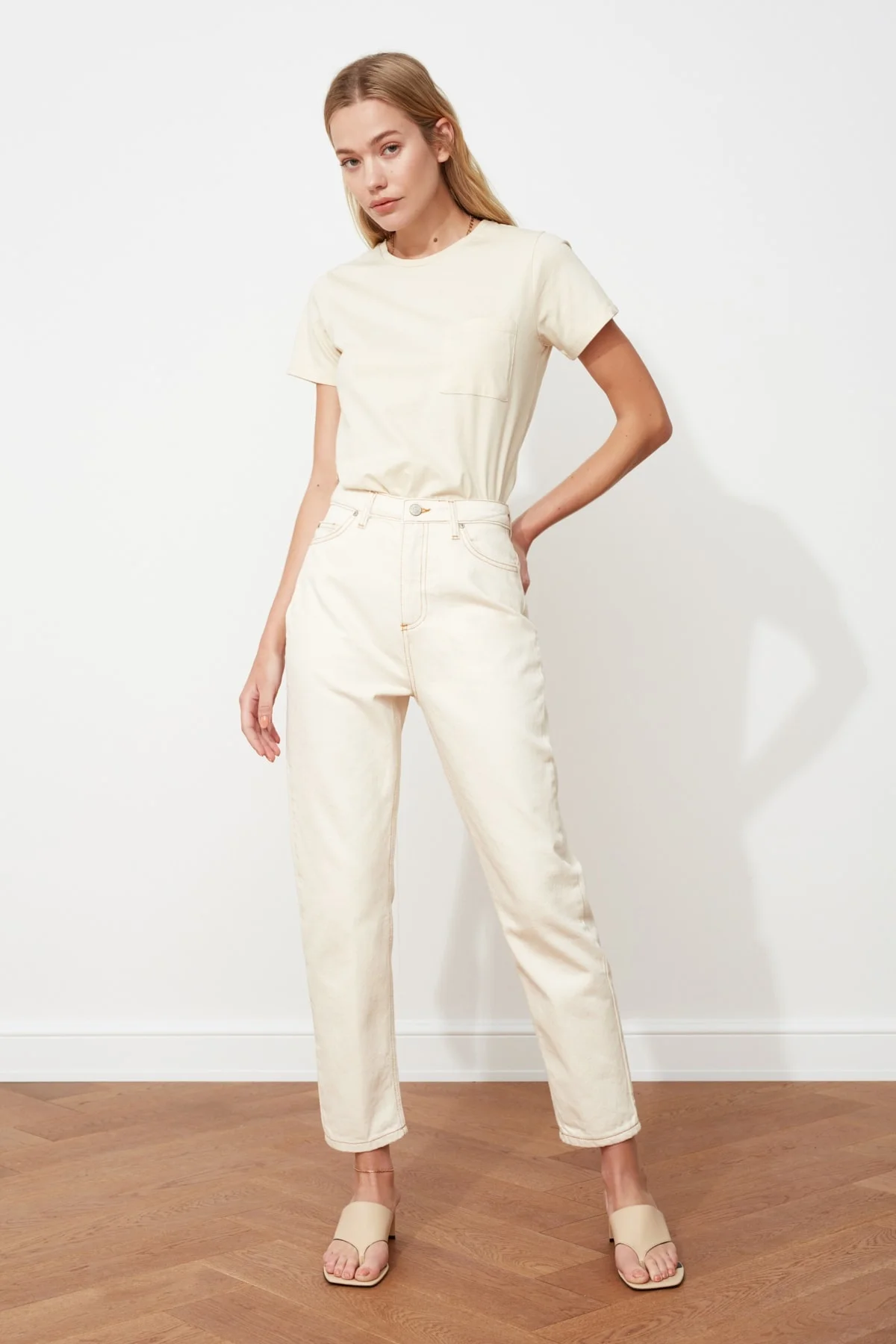 

Jeans Wide-rim jeans casual wear denim white retro women's jeans