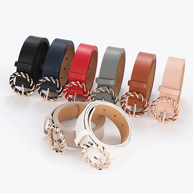

Retro Twist Pin Buckle Belt Women Faux Leather Belts Casual Waist Belt For Jeans Dress Circle Buckle Waist Strap Waistband