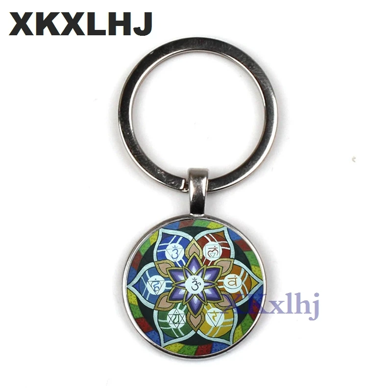XKXLHJ винтажный Модный мужской женский стеклянный кабошон с мандалой брелок