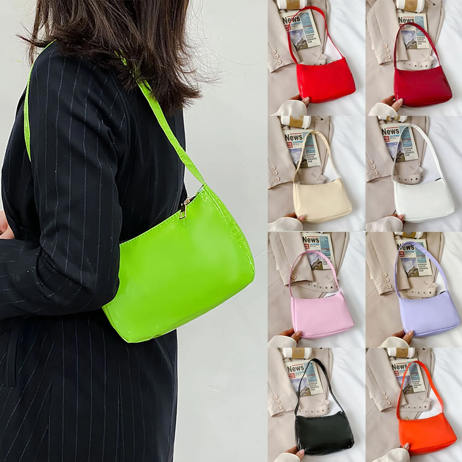 

Ladies Fashion Cloth Baguette Bag Underarm Bag Hand Single Shoulder Bag Solid Zipper All-Match Bags sacs port paule