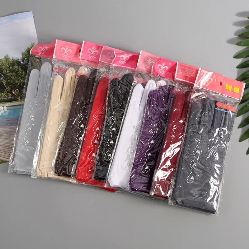 

Women Short Plain Performance Gloves High Quality Waitress Gloves Manner Ceremonial Gloves Ladies Drive Gloves With Hot Fix
