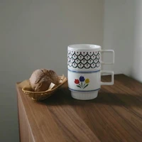dubbelwandige koffie ceramic mug juice mugs breakfast oatmeal milk drink coffee cup stackable hand painted retro french tulip