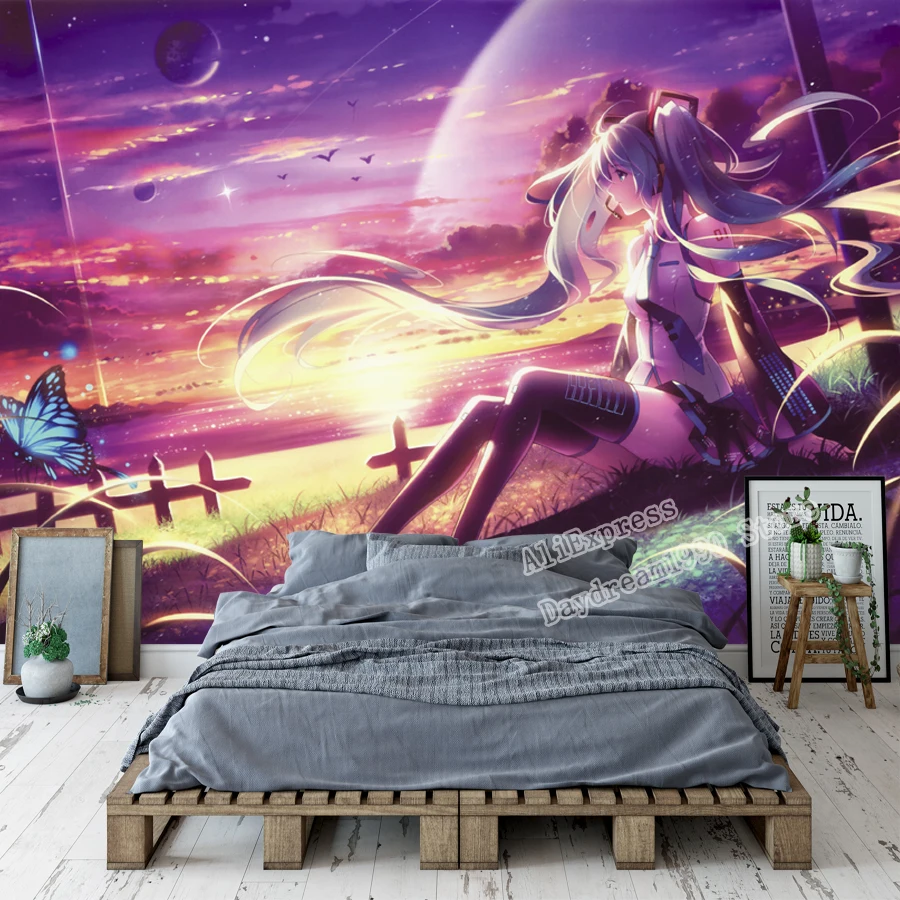 Аниме девушка обои на заказ 3D ручная роспись Miku стены фрески Девушки Спальня