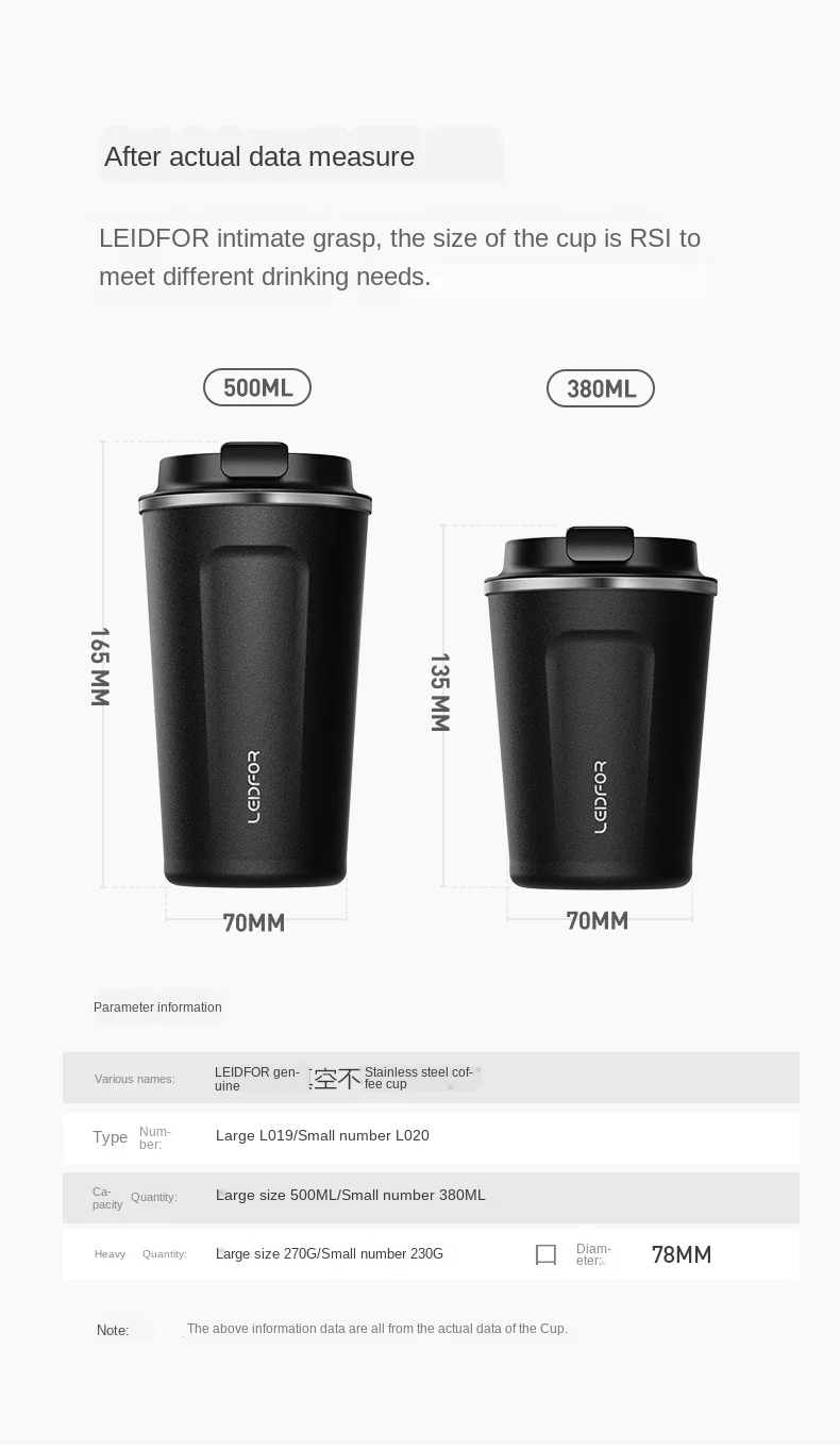 

Thermal mug stainless steel double wall cool touch finger print free direct drink Black 500ml
