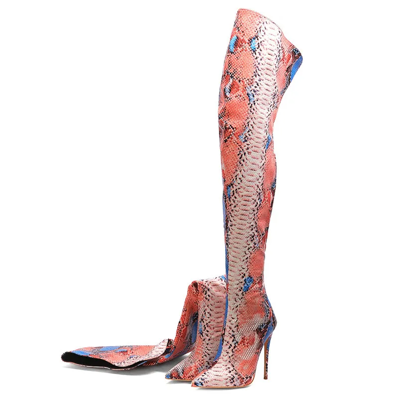 

New color matching zipper super high heel over the knee long tube large size personalized fashion boots