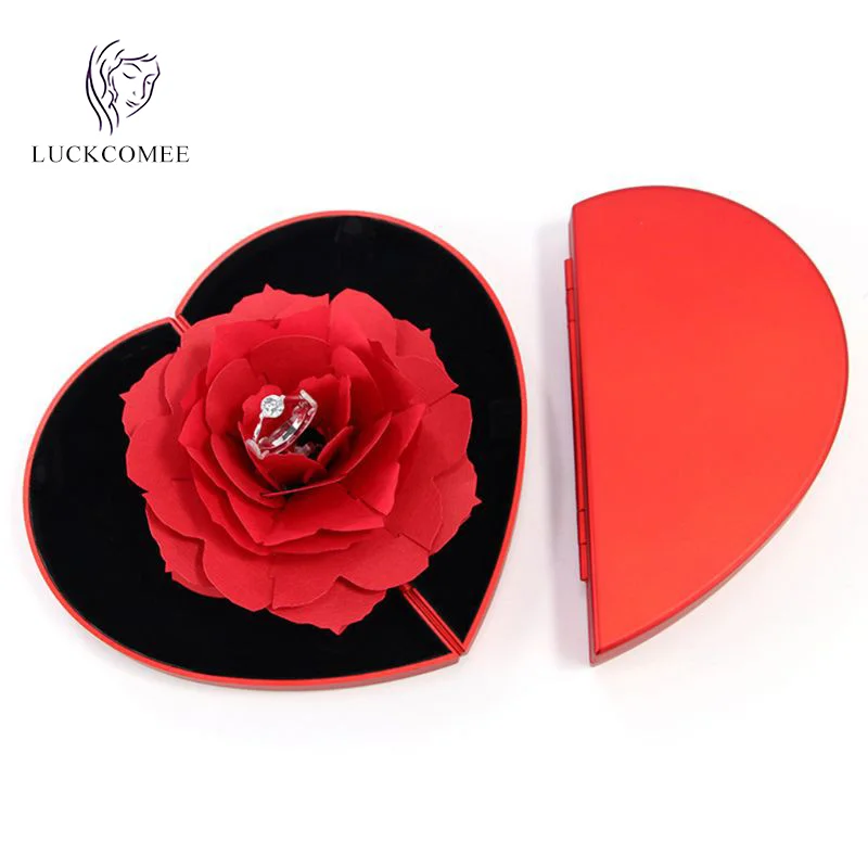 The New 3d Rose Flower Ring Box Specially Designed For Couples Propose Rotating Diamond Rings Packaging Creative Jewelry Display