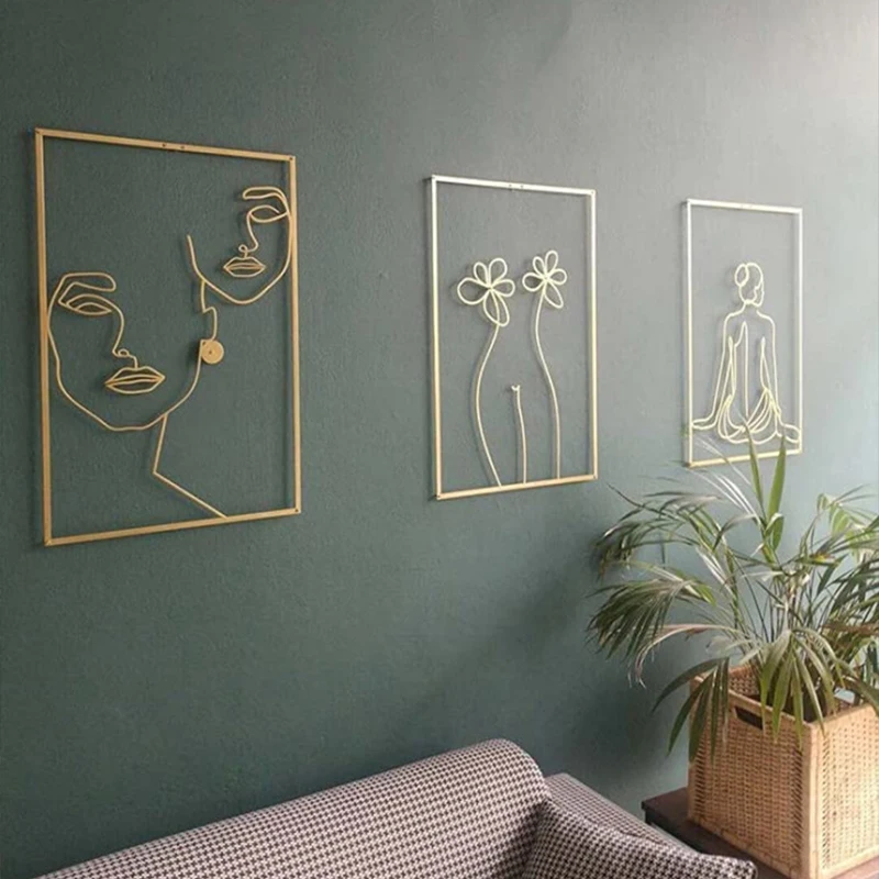 

Acrylic Wall Decoration Painting Pendant Creative Home Golden Female Decorative Painting Simple Line Abstract Art Wall Pendant