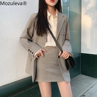 mozuleva 2021 retro solid blazer set single breasted jacket pencil skirt 2 pieces skirt suit female office ladies blazer suit