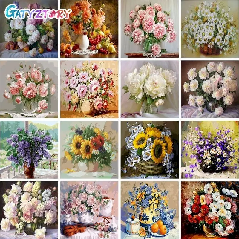 

GATYZTORY Painting By Numbers Flowers Canvas Drawing For Adults DIY Oil Painting HandPainted Kits Home Wall Decor