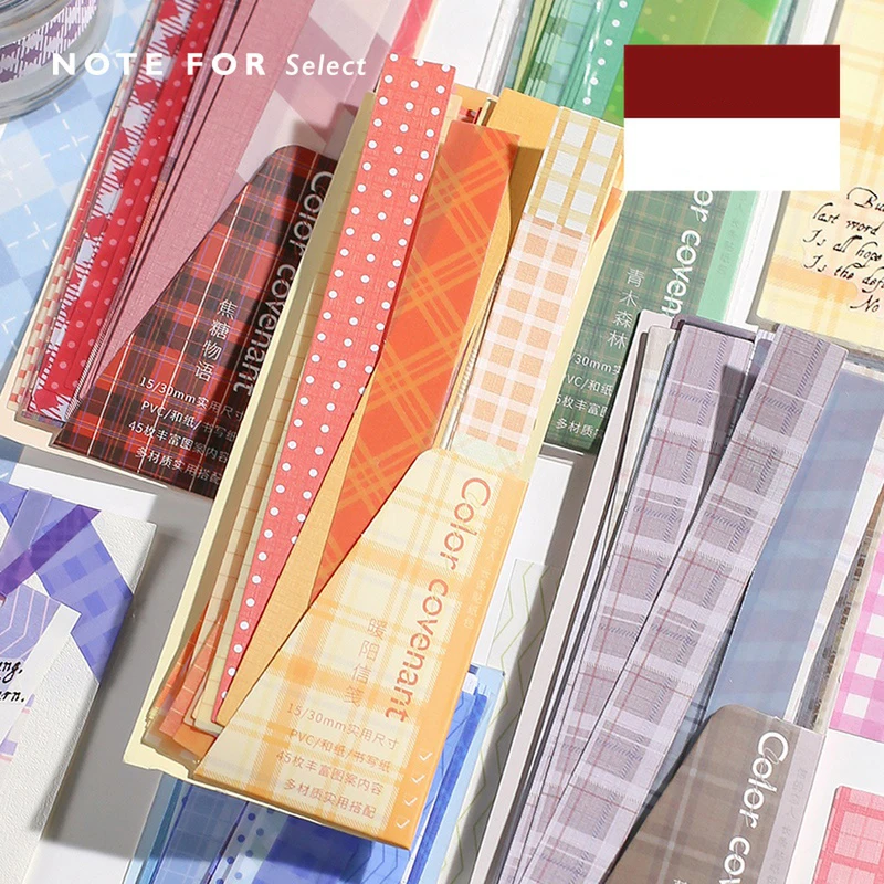 

45 Pcs Color Covenant Series Sticker Pack Colorful Polka Dot Checkered Pattern Collage Decorative Strip Stickers School Supplies