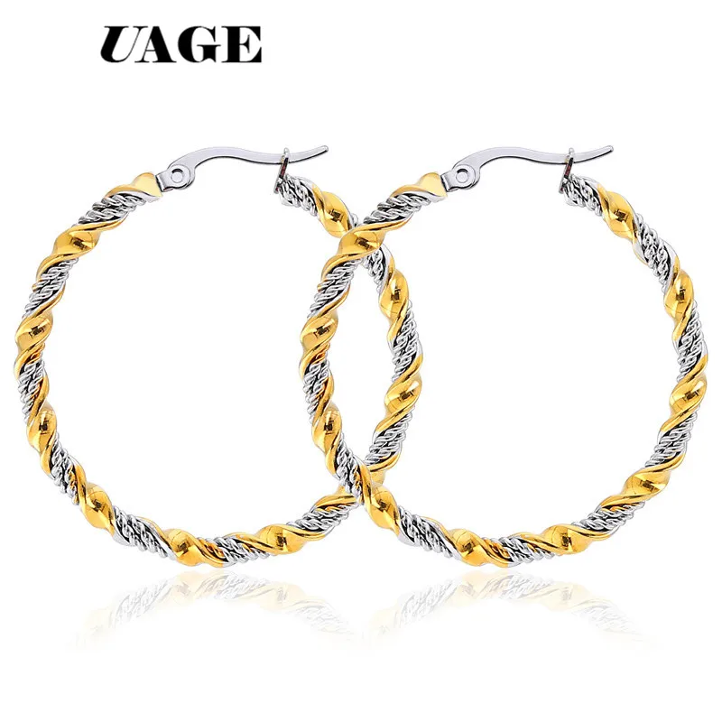 UAGE новый круг цвет золотой креольские серьги из нержавеющей стали большие