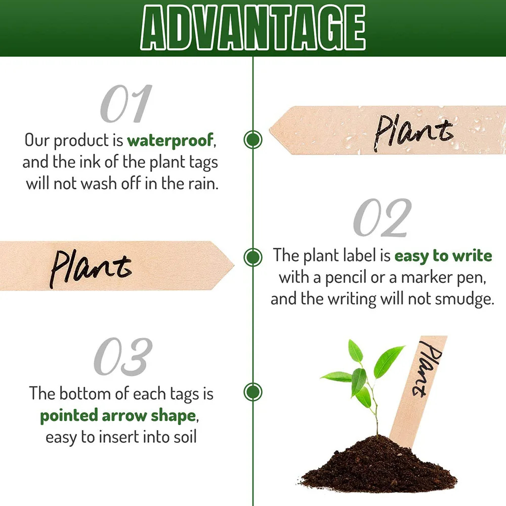 Wood Plant Labels Eco-Friendly Wooden Plant Signage Card Tags Garden Markers for Seed Potted Herbs Flowers Vegetables Tools