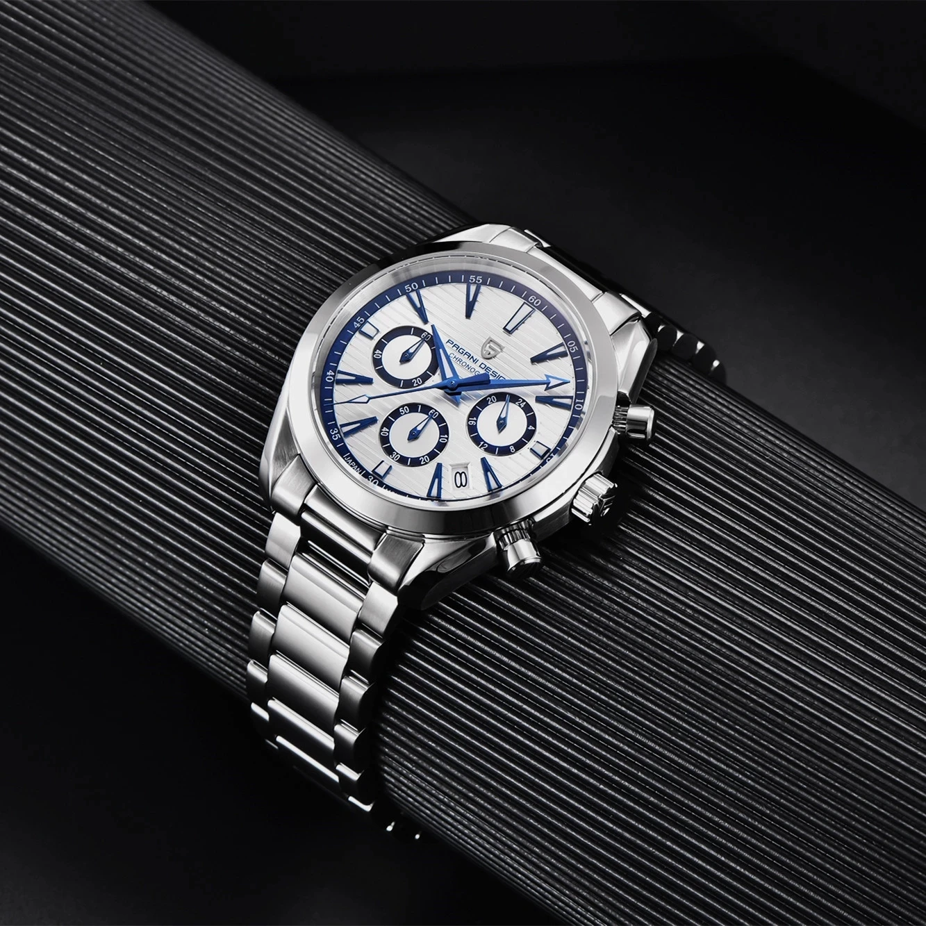 Цена PAGANI дизайнерские новые кварцевые мужские часы из нержавеющей стали, роскошные сапфировое стекло, хронограф, секундомер 100 м, водонепроницае...