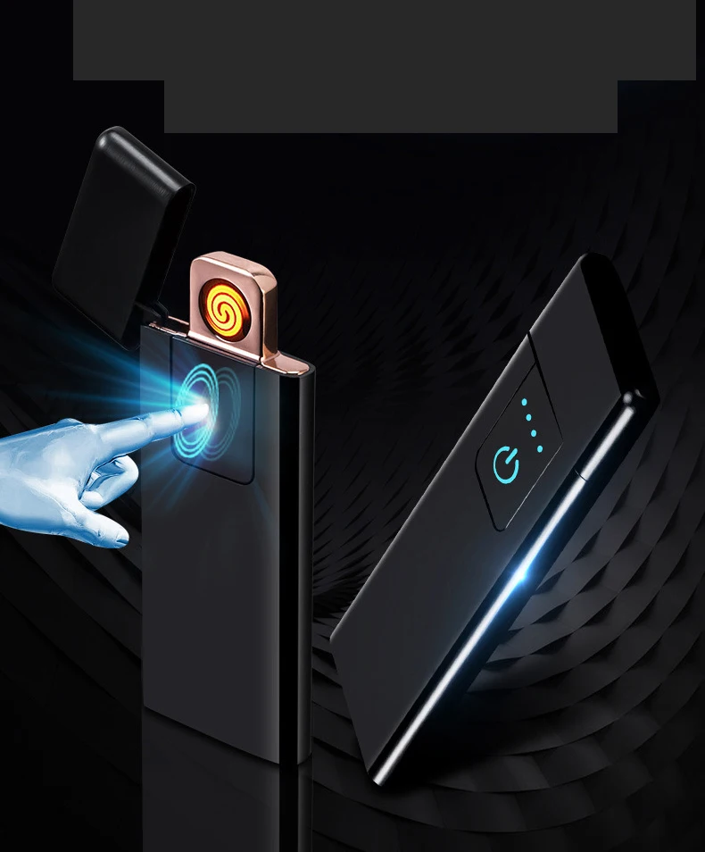 Ультратонкая креативная ветрозащитная зажигалка с USB зарядкой и дисплеем