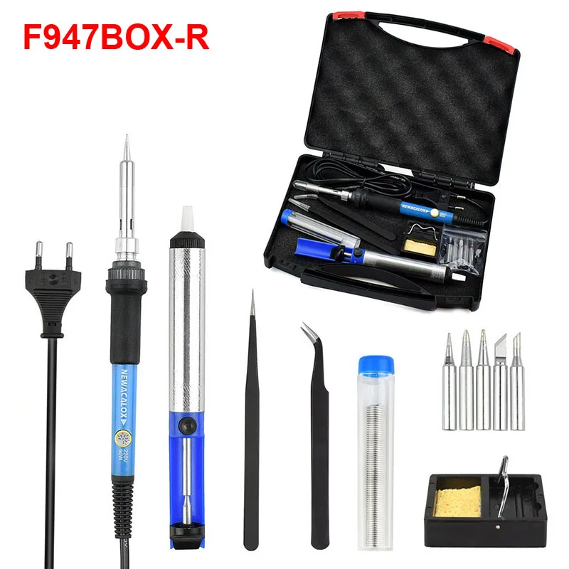 947 Soldering Iron Набор паяльников NEWACALOX EU/US 60 Вт, набор инструментов для сварки с регулируемой температурой, набор инструментов для ремонта оловянной проволоки, тестовый карандаш, пинцет, сумка для инструментов - Цвет: 947 Soldering Iron