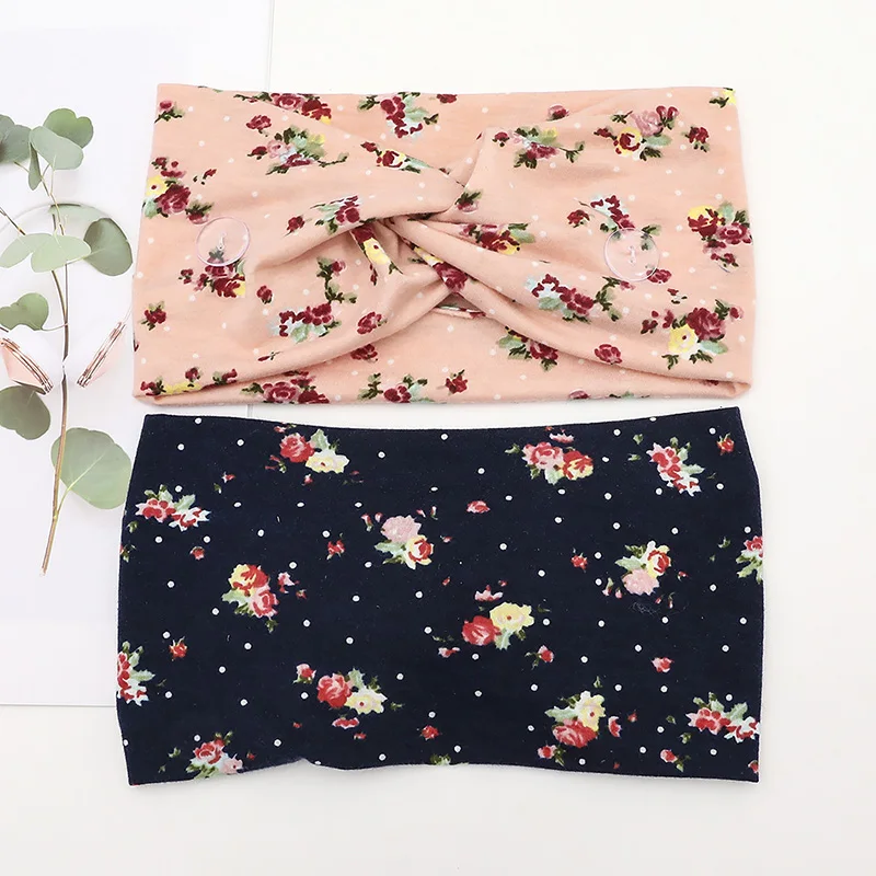 

Floral Headband Wide Stretch Women Headband Elastic Head Wrap Hair Sport Yoga Headband Button Band Hair Bands for Women Hair Bow