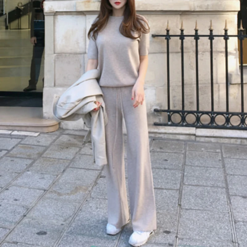 Осенне-весенний вязаный спортивный костюм толстовки повседневная женская