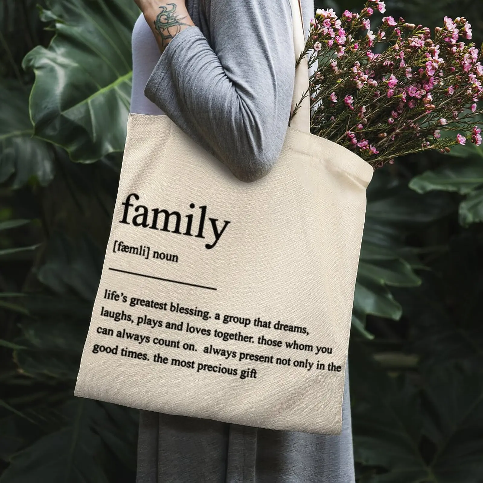 

Family Definition Tote Bag White Canvas Bag Punk Shopping Custom Logo