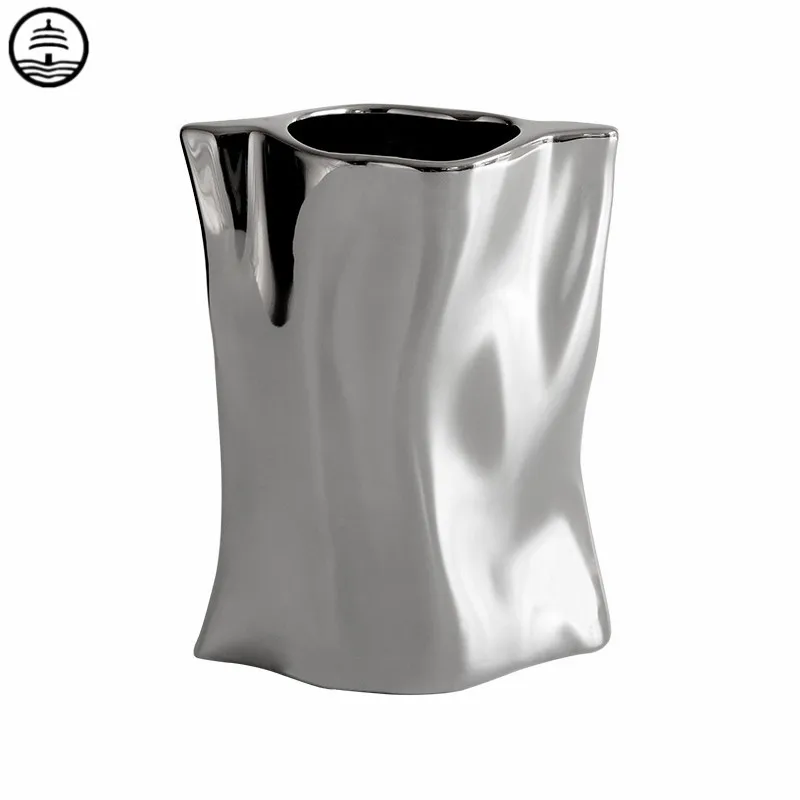 

BAO GUANG TA Nordic Abstract Electroplate Ceramic Vase Fashion Hotel Flower Arrangement Bottle Craft Simple Home Decor R6481