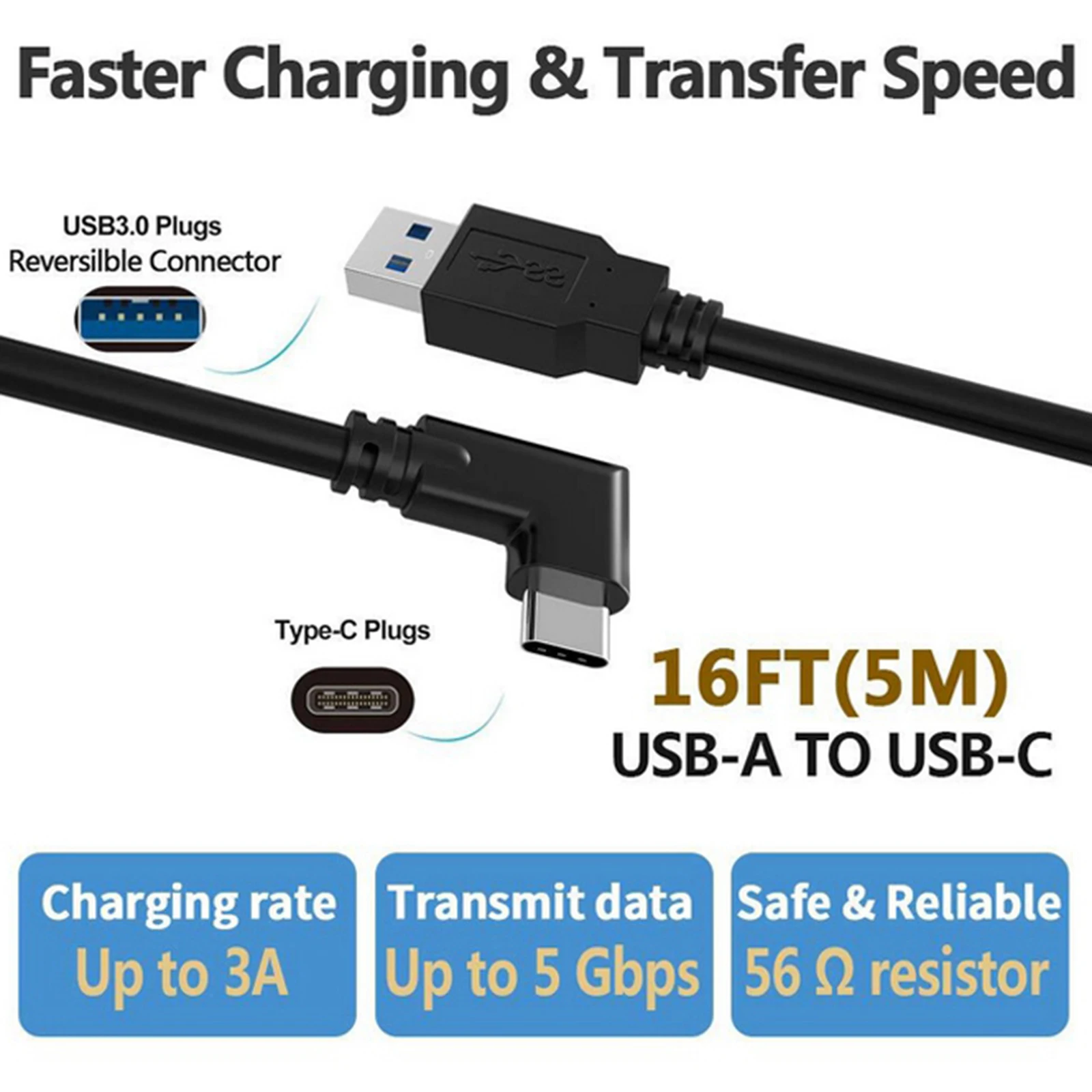 

Кабель USB 3.2 Type-C, 5 м, гарнитура виртуальной реальности, высокая скорость передачи данных 10 Гбит/с, быстрая зарядка для игрового ПК Quest 2