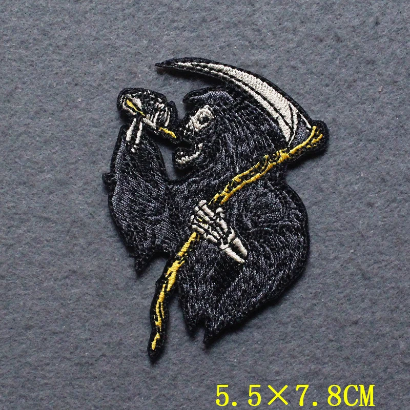 

Skull Iron On Patch Skeletor Patches For Clothing Grim Reaper patch Embroidered Patches On Clothes Punk Clothes Stripes Decor