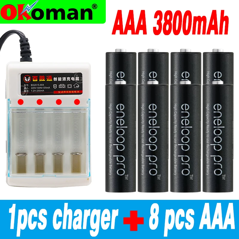 Синий 8 шт. аккумулятор Panasonic Eneloop Pro AAA 3800mAh 1,2 V ni-mh для камеры с зарядным устройством - Цвет: Синий