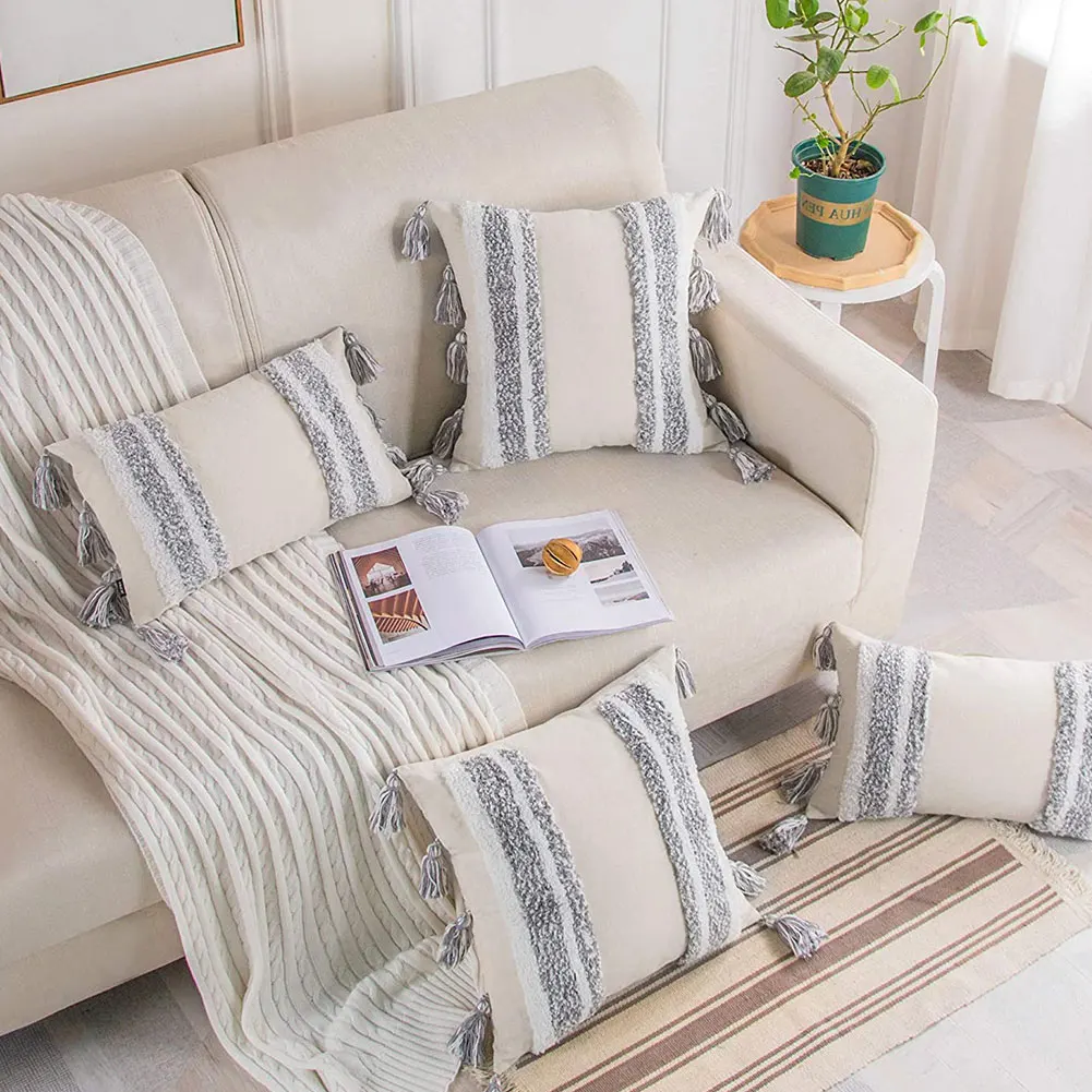 

Sofa Ornaments Tufted Throw Cushion Covers Indian Embroidered Decor Pillowcase With Tassels For Couch Bed Bedroom Livingroom