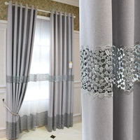 european style simple modern gray hollow embroidered curtains living room bedroom floor to ceiling window screen shading