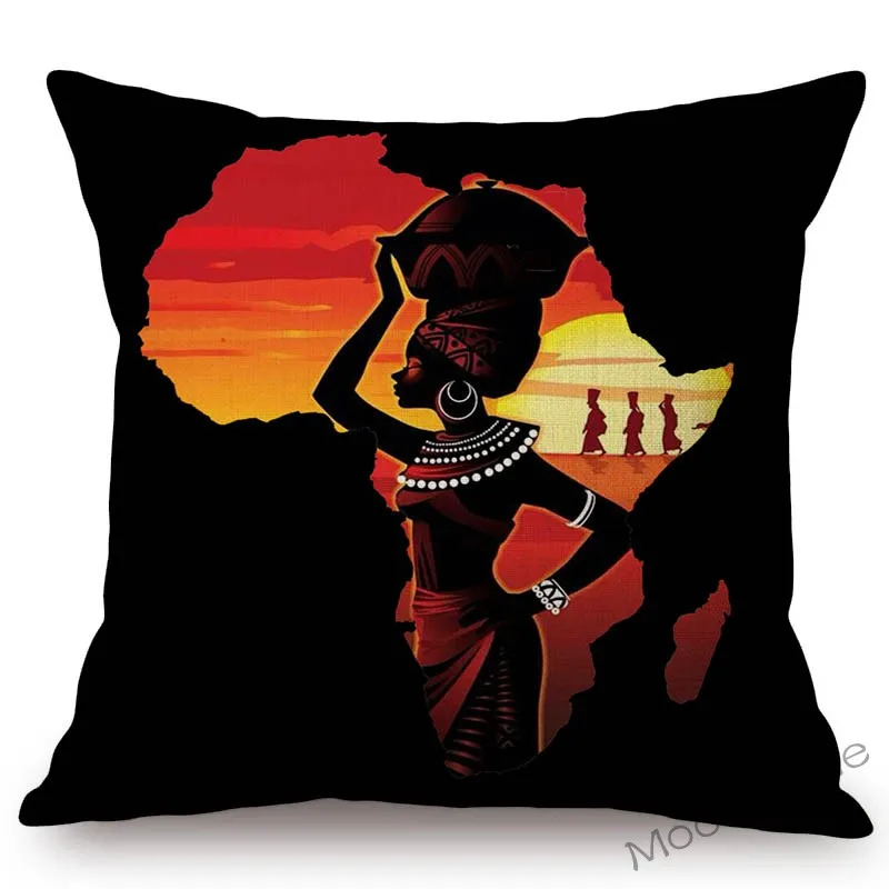 Black Africa Map Shape Background Design Sofa Cotton Linen Throw Pillow Cover Home Decoration Art African Style Cushion | Дом и сад