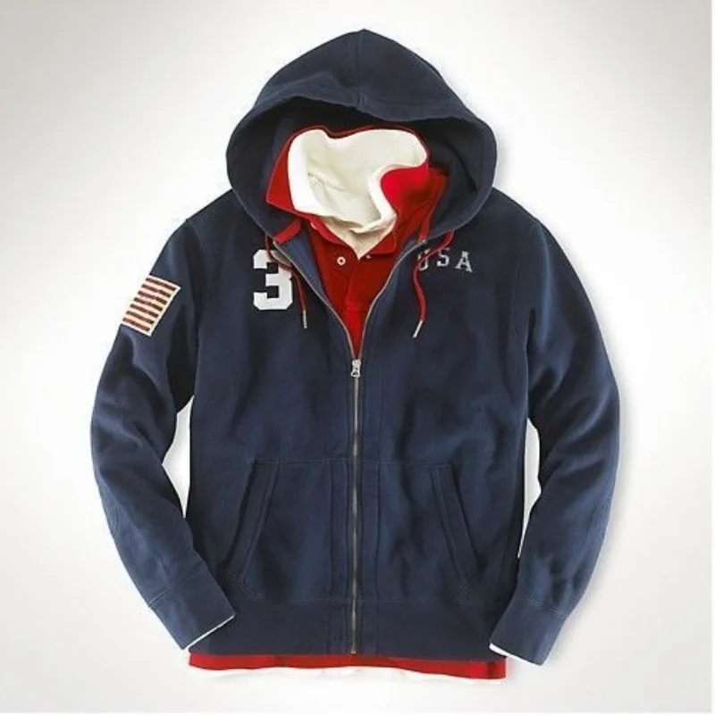 

Autumn winter men's big pony polo hoodie high quality sports clothing fashion casual sweatercoat streetwear for homme
