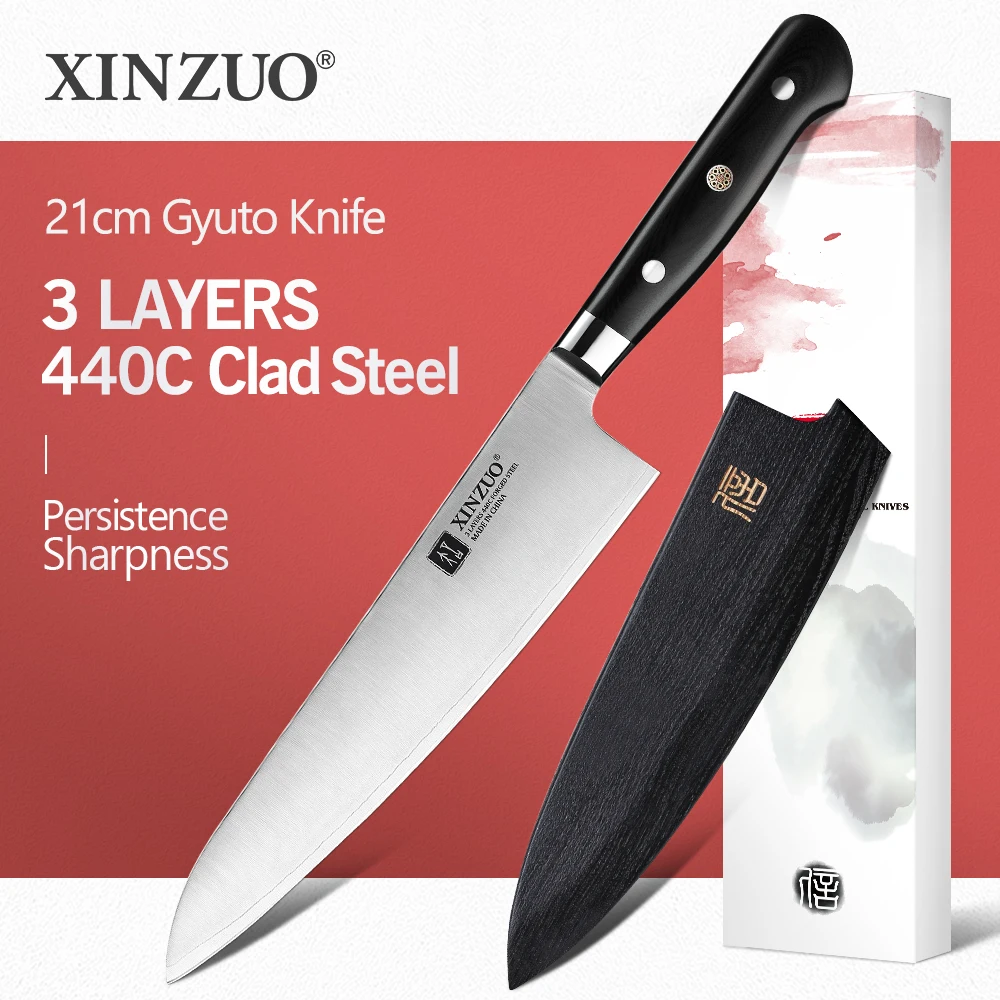 

Нож мясника XINZUO 440C, 3-слойный кухонный шеф-нож из кованой стали 210 мм из нержавеющей стали, рукоятка G10, 60 HRC
