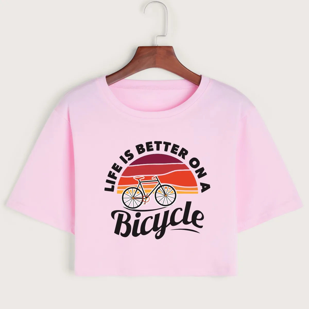 

Life Is Better on A Bicycle Women's Crop Shirt Cropped T-Shirt Crop Top Tee Summer Short Sleeve Cotton Tops Graphic T-Shirts