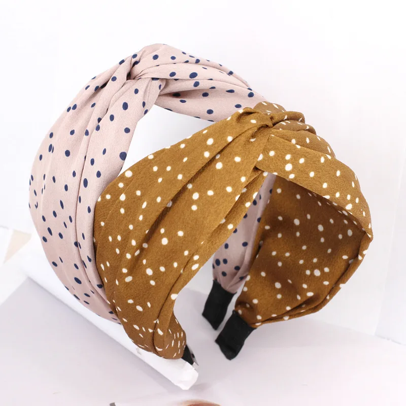 

Women Casual Irregular Dots Cross Knotted Wide-Brimmed Hairband Elastic Fashion Headband Girls High Quality Hairband New Arrival
