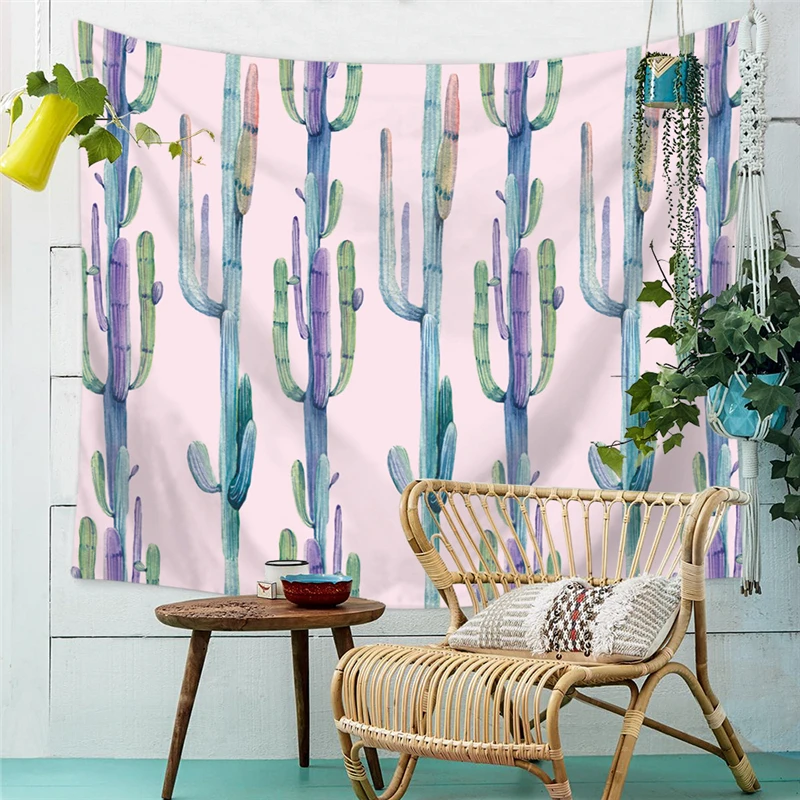 Прямая поставка настенный гобелен Зеленый Кактус Акварельная стена Гобелен